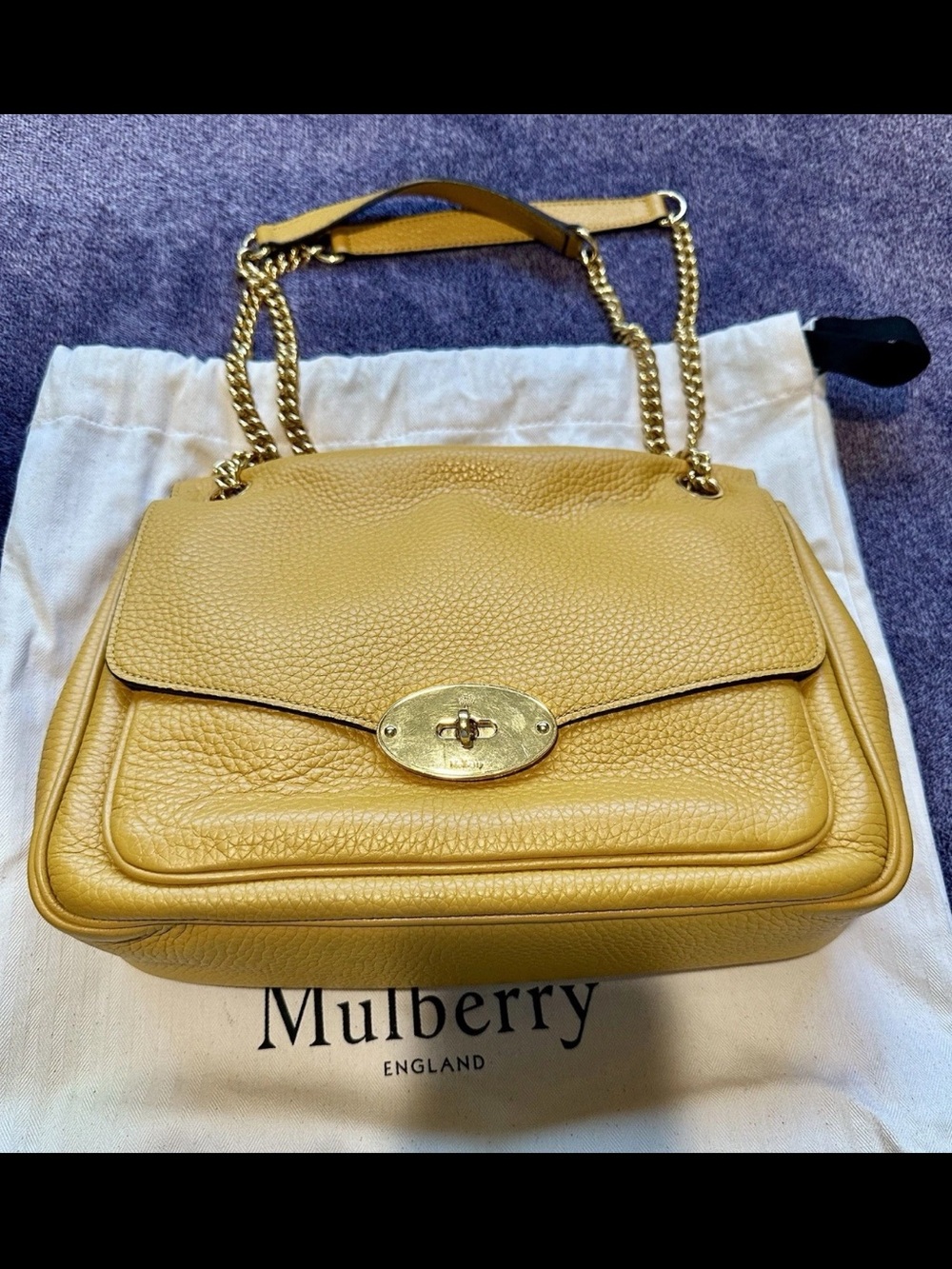 Mulberry Yellow Pebbled Leather Shoulder Bag with Gold Hardware